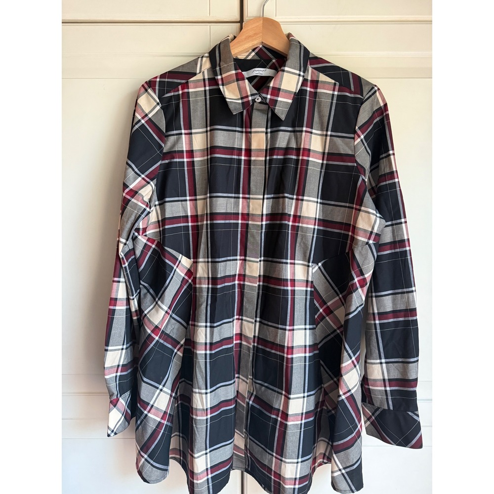 Foxcroft NYC Plaid Non-Iron Button Down Long Sleeve Plaid Shirt Womens 12‎
